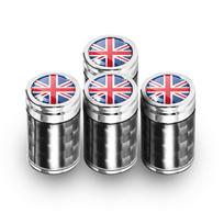Real Carbon Fiber UK Flag Car Tire Valve Stem Caps, Metal Universal Leak‑Proof Decorative Tyre Air Nozzle Valve Core Protective Caps Auto Accessories