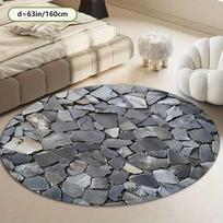 3D Akmens Efekto Apvalus Kilimas – Modernus Pilkas Neslystantis Plaunamas Grindų Kilimėlis Svetainei arba Miegamojo Dekoruoti Diameter 100cm(39in) white