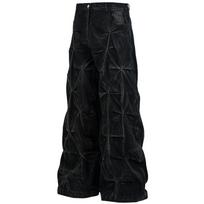 VibeStreet Street Black Baggy Jeans Pleated Designer Denim Pants Men's Streetwear Harajuku Hip Hop Loose Jeans Trousers XXL black