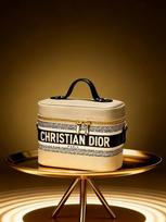 Dior grožio išorinė kosmetikos dėžutė, smėlio spalvos dryžuota kelioninė makiažo dėžutė, moteriška prekės ženklo kosmetinė rankinė su nuimamu peties dirželiu brown