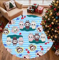 Labubu Pattern Round Rug, Indoor/Outdoor Mat, for Picnic, Gameroom, Bedroom, Office, Living Room, Home Decor Carpet, Birthday Gift 80cmx80cm white