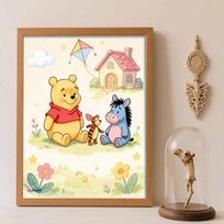 Disney Diamond Painting Kit Unframed, Winnie the Pooh Friends, Classic Style Home Decor Craft, Perfect Gift Idea Round 40x50cm beige
