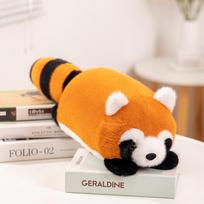 Stuffed Anime Figure Doll Round Red Panda Plushie Doll Fluffy Hair Red Raccoon Animals Hug Throw Pillow orange