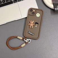 Su dirželiu Mielas 3D lokiuko telefono dėklas Samsung Galaxy A06 A16 A26 A36 A56 5G 4G A55 A35 A25 A15 A05 A05S For Galaxy A52 5G 4G&With Lanyard kava