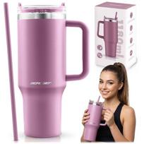 Vakuuminis termosas, puodelis su šiaudeliu. 1180 ml. Berdsen. Rožinis