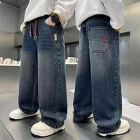 Spring Autumn Teenage Boys Jeans Loose Straight Denim Pants for 4-14 Years Kids Casual Clothes Children Outdoor Trousers 130cm black