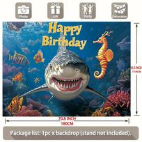 Underwater Birthday Party Banner, Shark Coral Reef Design Polyester Backdrop for Room 43.31inch x 70.87inch