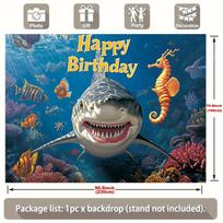 Underwater Birthday Party Banner, Shark Coral Reef Design Polyester Backdrop for Room 70.87inch x 90.55inch