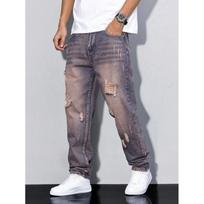 Mens Straight Fit Distressed Denim Jeans 2026 High-Waisted Casual Trousers Cotton Blend Medium gray