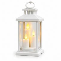 Baltas dekoratyvinis žibintas su trimis LED žvakėmis 10764, 20 cm