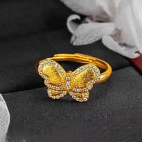 Ancient gold zircon butterfly ring retro light luxury high-end index finger ring versatile temperament simple jewelry women brown