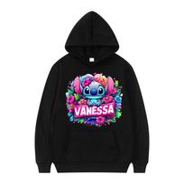 2024 New Autumn Disney Stitch Winter Loose Men and Women Couples Students Fashion Hooded Long-sleeved Hooded Sweater Hot Sale 3XL black