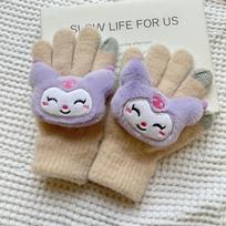 Rudens ir žiemos vaikiškos pirštinės Animacinis Sanrio mielos megztos pirštinės Storas šaltį atsparus ir šiltas penkių pirštų pirštinės berniukams ir mergaitėms one size gray