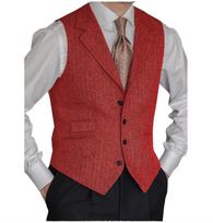 Men's British Herringbone Waistcoat - Formal Wear for Weddings & Best Men Medium raudona