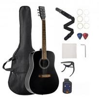 Akustinė gitara Dreadnought, 104 cm, juodos spalvos pradedančiųjų rinkinys suaugusiems
