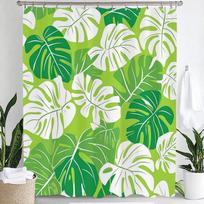 Smaragdo žalumo lapų dušo užuolaida, moderni abstrakti palmių lapų tropinė monstera vonios užuolaida, namų dekoracija su kabliukais 90x180cm-35x70in green
