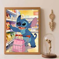 Disney Stitch Shopping Diamond Paint Painting Art Kit Handmade DIY5D Home Decor Gift Round 30x40cm