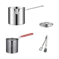 Stainless Deep Fryer Pot with Strainer  Small Oil Frying Pan for Home Kitchen , Fry Basket Pot for Snacks , Skewers , Vegetables One Size gray