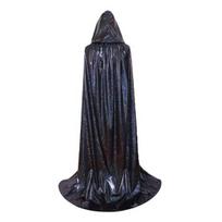 Mysterious Hooded Cape Shiny Cape, Iridescent Full Length Cloak, Sparkly Unisex Cosplay Cloak for Halloween Masquerade Party Mardi Gras Costume 150CM juoda