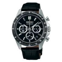 SEIKO SELECTION SBTR021 mens wristwatch battery-operated quartz chronograph leather belt black dial date calendar24-hour hand equipped fashion gray