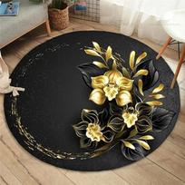 3D apvalus kilimas, apvalūs miegamojo kilimai, auksinės rožės ant juodo arba raudono fono, neslystantis naktinio staliuko kilimėlis vaikams 40cm-dia. brown