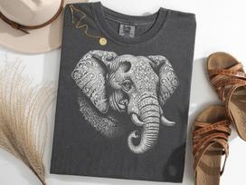 Elephant Mandala Portrait Shirt, Line Art Elephant Illustration Tee, Elephant Lover Gift 2XL gray