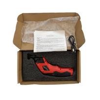 Įkraunamos rankinės elektrinės audinio kirpimo žirklės - Ličio baterija, siuvimo žirklės. Red Paper Box 2000mAh + 1 Blade gray