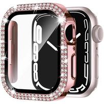 Grūdintas stiklas+Deimantinis dėklas Apple laikrodžiui 46mm 40mm 44mm 42mm 41mm 45mm Bling Buferis Apsauginis iWatch Series 10 9 7 8 SE 38mm series 3 2 1 rožinės rožinės spalvos