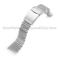 4.0 Thicken Stainless Steel Shark Mesh Straps for Seiko Solid Adjustable Buckle Diving Watch Band 18/20/22mm Luxury Bracelet 22mm&L white