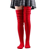 Thigh High Stockings Women Winter Warm Ladies Girls Black White Over Above Knee Sock Extra Long Female Plus Size Foot Leg Warmer 39-42 red
