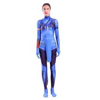 Movie Avatar 2 The Way of Water Neytiri Jake Sully Cosplay Costume Adult Kids Bodysuit Tail Suit Jumpsuit Halloween Costume XS (Kids 90-100cm)&Movie Avatar 2 blue