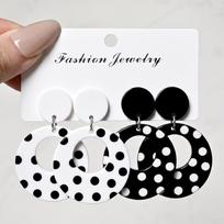 Hong Kong Style Retro Black & White Polka Dot Earrings: Double Layer Round Acrylic for Women black