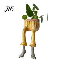 Vidaus ir lauko augalų dekoras Mielas kojytėmis vazonas, Sėdintis žmogaus dervos vazonas su kojomis, Lentynos sėdėtojas Drenažo sistema Gėlių vazonas sukulentams gray