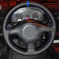 For VW Golf 4 MK4 1998-2002 2003 2004 For Passat B5 1996 -2005 Old Car Steering Wheel Cover Trim Black Leather with Green strip tamsiai mėlyna spalva