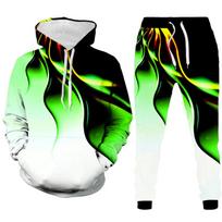 Vyriški mados šaunūs žaibo spaudiniai 3D sportiniai kostiumai su „Crewneck Sweatsh“. XL green