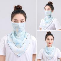 UV Protection Mask Flower Pattern Ear Hanging Sunscreen Mask UV Protection Neck Wrap Cover Bandana Scarf Women Sun Blocking Mask white
