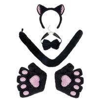 Katės Kostiumo Rinkinys Katės Ausys Uodega Pirštinės Peteliškė Gyvūno Karnavalinio Kostiumo Rinkinys Aksesuaras Suaugusiems Vaikams Helovynui Cosplay juoda