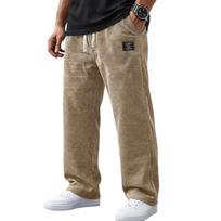 Men's Loose Plaid Casual Pants, Straight-leg Denim Waffle Pants, Trendy Solid-color Work Pants XXXL chaki