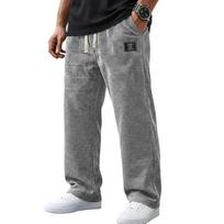 Men's Loose Plaid Casual Pants, Straight-leg Denim Waffle Pants, Trendy Solid-color Work Pants L gray