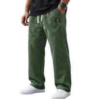 Men's Loose Plaid Casual Pants, Straight-leg Denim Waffle Pants, Trendy Solid-color Work Pants XL gray