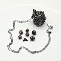 1 Set 20-sided Hollow Metal Dice Necklace DND Exquisite Hollow Metal Dice Torque Mini TRPG Polyhedral Dice Necklace RPG Game gray