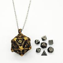 1 Set 20-sided Hollow Metal Dice Necklace DND Exquisite Hollow Metal Dice Torque Mini TRPG Polyhedral Dice Necklace RPG Game black