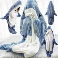Flannel Shark Sleeping Bag: Warm Cartoon One-Piece for Couples Extra Extra Large gray