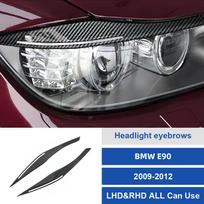 For BMW 3 Series E90 2009-2012 Carbon Fiber Headlight Eyebrow Trim Cover Decoration Styling Tape Film Accessories One Size gray