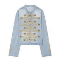 Womens Relaxed Fit Denim Jacket With Button Detail Casual Chic Outerwear Blue Fall 2026 M