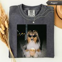 Comfort Colors® Sheltie French Fry Shirt, Funny Collie Dog Tee, Shetland Sheepdog Gift for Her, Cute Animal Graphic T-Shirt, Custom Shirt 150 black