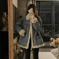 Fleece Denim Jacket Women Winter New Hot Style Loose Thick Cotton Padded Coat for Petite XL