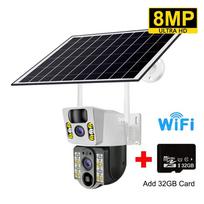 8MP 4K Solar Camera Outdoor Dual Lens WIFI Smart Life Home Automation IP Camera Night Vision Security Camera 360 Monitoring CCTV Camera WIFI Cam 64GB Card