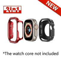 2 viename dėklas, skirtas Apple Watch Series 8/7/SE/6/5/4 Ultra 41mm 45mm 40mm 44mm 49mm TPU + PC atsparus smūgiams apsauginis buferis, skirtas iwatch 40mm raudona