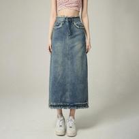 Elegant Denim Skirt Female Vintage Burlap Design Sense Half-body Skirt High-waisted A-line Cover Meat Straight Mid-length Fashion Denim Bustier Skirt XXL